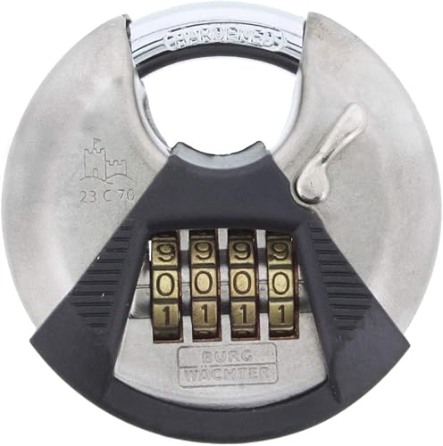 Burg Wächter Rundbügelschloss, Vorhängeschloss mit Zahlencode, 10 mm Bügelstärke, Edelstahlkorpus, Kneifschutz, Circle 23 C 70, 39901 - Cheap-Us