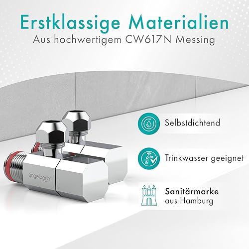 Engelbach® Universal Eckventil 1/2 Zoll selbstdichtend [2er Set] - Eckregulierventil mit Schnellverschluss - öffnet und schließt mit nur 1/4 Umdrehung - für Kalt- und Warmwasserleitungen - Cheap-Us