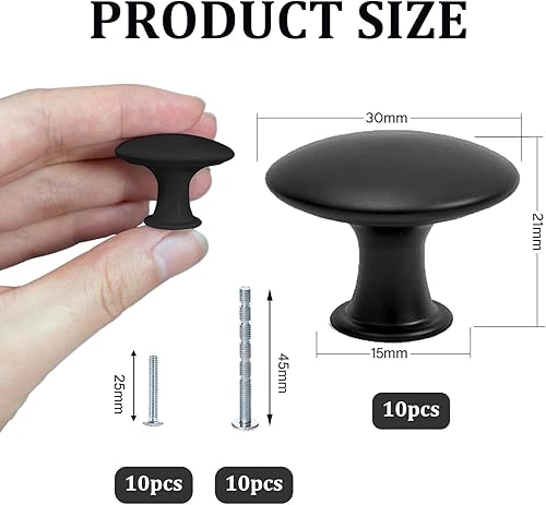 Misuyue Möbelknöpfe Schwarz, 30mm Schrankknöpfe Moderne Vintage mit Schrauben, 10 Stück Türknöpfe für Schublade, Schrank, Möbel, Küchenschränke, Kleiderschrank - Cheap-Us