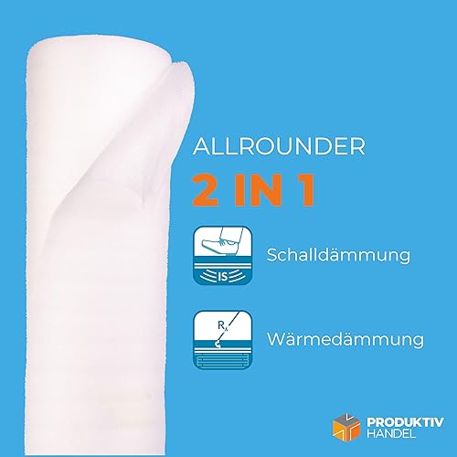 Trittschalldämmung 2 mm Profi Basic 50 m² 2 Rollen + 1 Rolle Aluminium Klebeband | Laminatunterlage und Parkettunterlage zur Schall- und Wärmedämmung | Fußbodenheizung - Cheap-Us