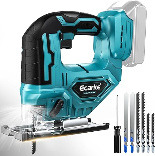 Ecarke Akku Stichsäge 750W für Makita 18V Lithium-Akku mit Arretierung und stufenlosem Geschwindigkeitsschalter, Schneller Blattwechsel für Holz, PVC, Sperrholz und Metall(Batterien nicht enthalten) - Cheap-Us