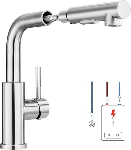 Lonheo Niederdruck Wasserhahn Küche Armatur Ausziehbar, Niederdruck Küchenarmatur mit Brause Ausziehbar für Boiler oder Kleinspeicher, Edelstahl Mischbatterie Küche 2 Strahlarten Spültischarmatur - Cheap-Us