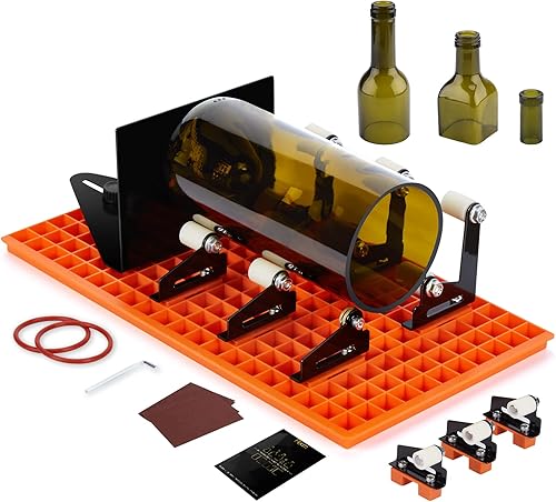 FIXM Glasflaschenschneider Set, DIY Glasschneider für eckige und runde Flaschen mit aufsteckbarer Montagebasis und verstellbarem Abweiser, komplettes Flaschenschneider-Set mit Zubehör - Cheap-Us