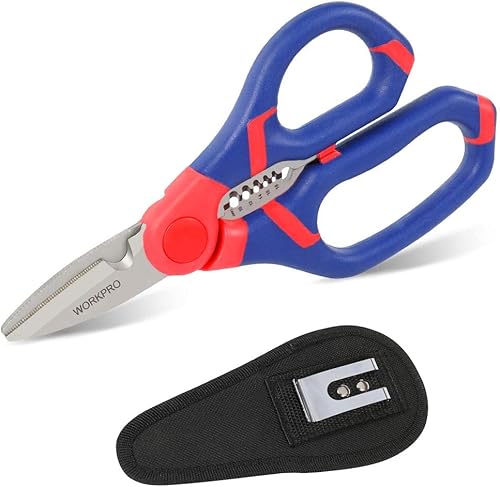 WORKPRO 2 in 1 Elektrikerschere Kabelschere Universalschere, Multi Schere Multifunktionen mit Abisolierzange, 152MM, Universalschere aus Edelstahl - Cheap-Us