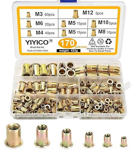 YIYICO Nietmuttern Blindnietmuttern Einnietmuttern M3 M4 M5 M6 M8 M10 M12 Nietmutter set 170stk Kohlstahl Gewindenieten Flachkopf Gewinde Einziehmuttern - Cheap-Us