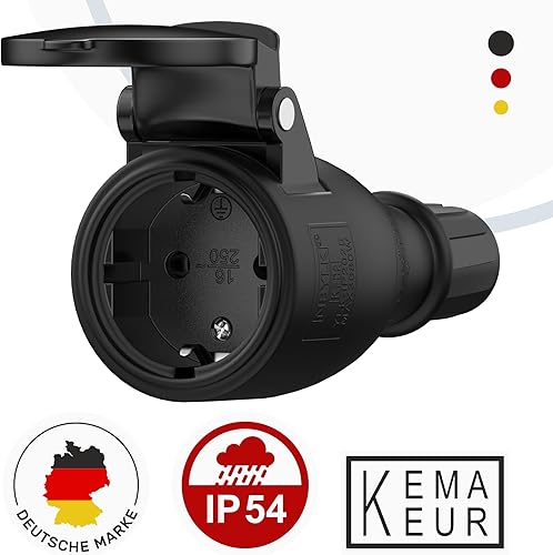 Schuko Stecker 230V IP54 - 3er Set Robuster Schutzkontaktstecker aus Gummi & Kunststoff, Schwarz | Hermetisch Versiegeltes Design | Perfekt für den Außenbereich | 3-Poliger Stromstecker - Cheap-Us