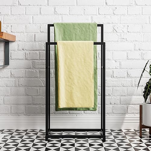 FOUBAM Handtuchhalter, Handtücher Handtuchständer freistehend mit 3 Handtuchstangen, Badezimmer Badetuchhalter Stahl, Bad Handtuchhalter, schwarz - Cheap-Us