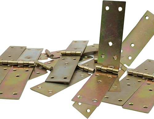 DOJA Barcelona | Kistenband Scharnier für Schubladen | 8 Scharniere klappbar, 100 x 35 x 1,5 mm, Gelb verzinkt, Aufschraubbänder für Holztüren, Innenräume, Holzkisten, Kleine Schränke - Cheap-Us