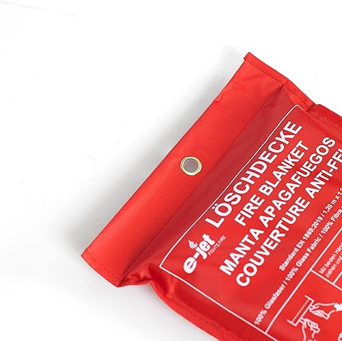 Feuerlöschdecke XL 120 x 120 cm – DIN EN 1896 Standard 2019 – Löschmittel aus Fiberglas, Signalrot – Ösen zur Aufhängung - Cheap-Us