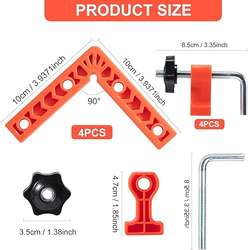 YUENGJGI 90-Grad-Winkelzwingen Positionier-Quadrat-Set, Rechteckzwingen Holzwerkzeug, Geeignet für Bilderrahmen, Schränke, Kisten, ein Set mit 8 Teilen（8cm/ 10cm), mit 8 Klemmen - Cheap-Us