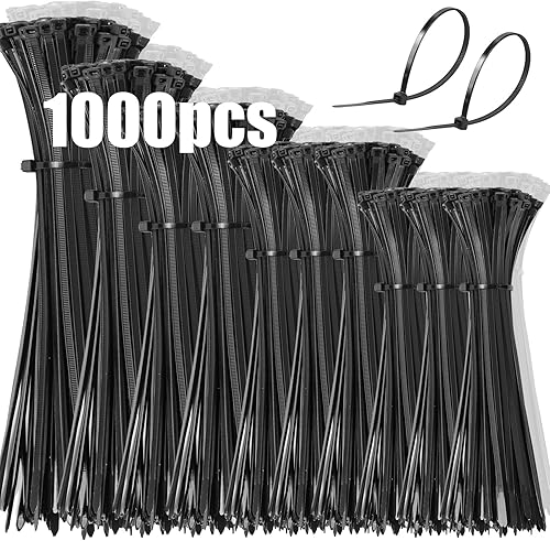 DUNSOO Kabelbinder 1000 Stück Kabelbinder Set 100/150/200/250/300mm kabelbinder Schwarz Kabelbinder UV Beständig Temperaturbeständig, Chemische Resistenz Cable Ties Heavy Duty Starke Zip Ties - Cheap-Us