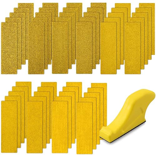 SIQUK 50 Stück Schleifpapier mit Schleifklotz Set, Schleifblätter Körnung 40/60/80/120/180/220/320/400/600/800 Sandpepier Blatt Schleifpapier für Schleifen und Polieren - Cheap-Us