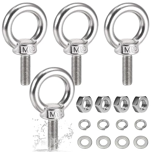 4 Stück Ringschraube M10, Ösenschraube Edelstahl 304, Augenschraube mit Unterlegscheiben, Rostfrei Ösenschraube M10*30mm, schraube mit Öse, Schraubösen Edelstahl für Rolle des Befestigens und Hängens - Cheap-Us