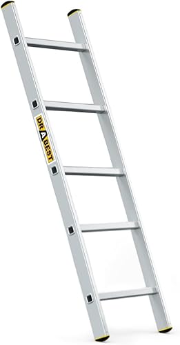 DRABEST PRO Serie Anlegeleiter Aluminium-Stufenleiter - 5 Stufen - mit Leiterhaken - Tragfähigkeit 150 kg - Anti-Rutsch-Füße, Leichtes Gewicht, korrosionsbeständig - EN131 - Cheap-Us