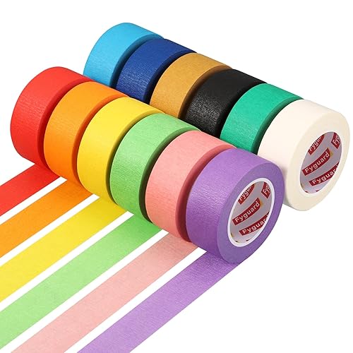 Fyguard 12 Rolle Kreppband Bunt, 23mm x 13m Klebeband Bunt Malerkrepp Abklebeband Maler Masking Tape Regenbogen Bastelband für DIY Scrapbooking Klassenzimmerdekorationen Kunstlaborbeschriftung - Cheap-Us
