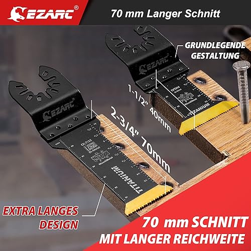 EZARC 3 tlg Multitool Sägeblätter Titan extra lange Oszillierende Sägeblätter zum Schneiden von Metall, Holznägeln, Schrauben Universal Schnellwechsel Oszillierendes Zubehör Multifunktionswerkzeug - Cheap-Us