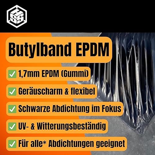 HSS Butylband EPDM 1,7mm Stärke (10cm Breite / 5m Länge) extra dickes Abdichtungsband, Hochwertiges Dichtband mit EPDM, Butylband, Alterungs -, Korrosions - und UV - beständigband - Cheap-Us