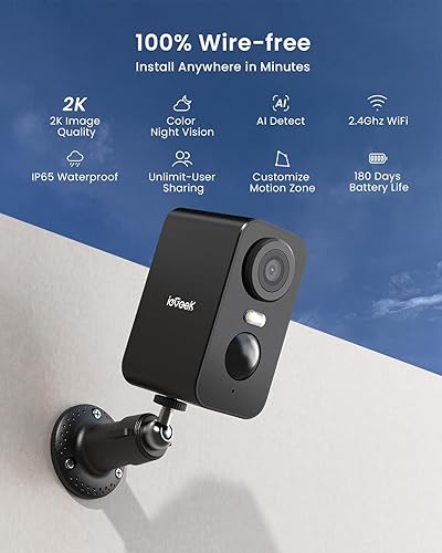 ieGeek 2K/3MP Überwachungskamera Aussen Akku，WLAN Kabellose Überwachungskamera außen/innen mit farbige Nachtsicht，PIR-Bewegungserkennung，Cloud/Memory Card，IP66，2-Wege Audio，Alexa，2,4 GHz - Cheap-Us