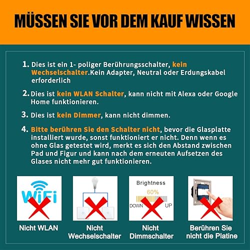 CNBINGO Touch Lichtschalter unterputz - Wandschalter einfach in Weiß - Haptische Oberfläche - Berührungsschalter mit Glas Panel und Status-LED - 500W/Fach - Cheap-Us
