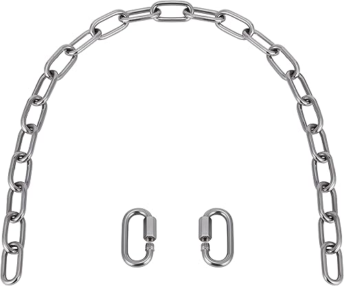 Rundstahlkette, KWOKWEI Ø5 mm Edelstahl-Kette V4A mit 2 Karabiner Haken, 70cm Schweisskette/Edelstahl Gliederkette/Verlaengerungs-Kette Bruchlast max 400 kg für Swing Haengesessel Boxsack - Cheap-Us