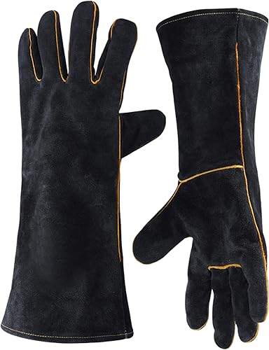 Lange Leder-Schweißhandschuhe, 500 °C, hitze-/feuerbeständig, für Kamin, Herd, Ofen, Grill, Schweißen, BBQ - Cheap-Us