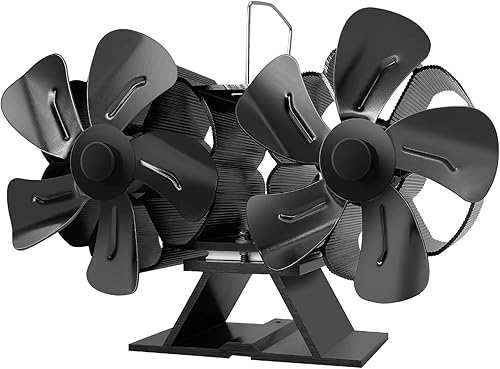 Kaminventilator 10 Blätter Mit 2 Motoren Kamin Ofen Ventilator Kaminbesteck Kaminöfen Wärmebetriebener Ofenventilator ohne Strom, höherer Luftstrom, umweltfreundlicher Hitzebetriebener (Black) - Cheap-Us