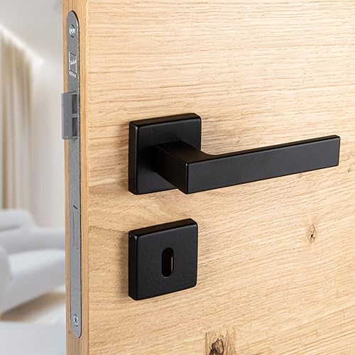 Gedotec Türgriffe schwarz | 1 Set Premium Türklinke schwarz mit moderner Buntbart (BB) Rosette | Hochwertige Türgarnitur schwarz matt | PUSH 1317 door handle black | Türgriff eckig für Innentüren - Cheap-Us