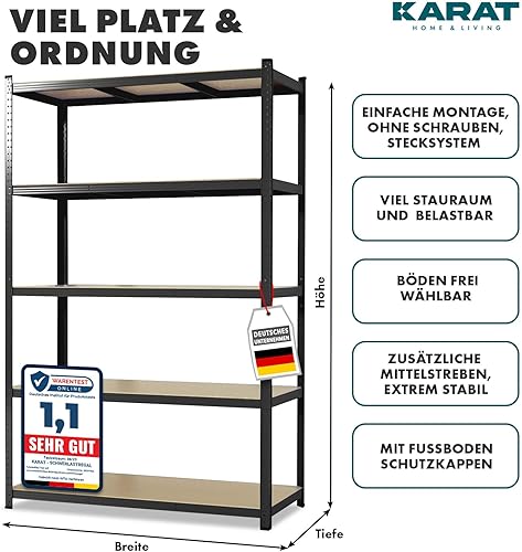 Floordirekt Schwerlastregal, 2er Set, schwarz 150 x 75 x 30 cm Steckregal, Kellerregal, Lagerregal, Werkstattregal, Werkbank - 5 verstellbare Böden (Lakota) - Cheap-Us