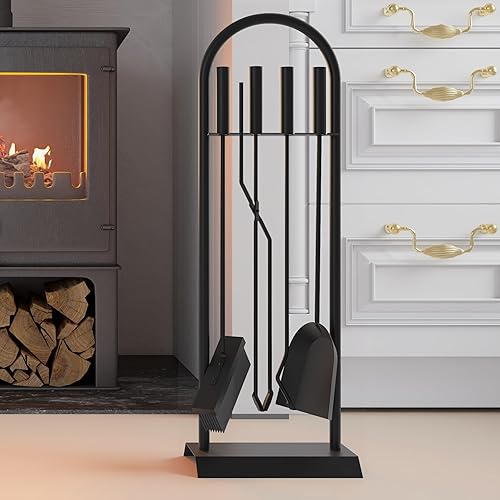 Kingson Kaminbesteck-Set, klassisch, schwarz, 5-teilig, 23 x 14 x 68 cm, Kaminzubehör, elegantes Kaminwerkzeug-Set - Cheap-Us