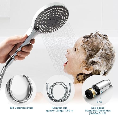 OFFO Duschstange mit Brause 70cm,Duschkopf mit Schlauch und Halterung,Duschkopf mit 6 Strahlarte, und 1,6 m Schlauch, Verstellbarem 680mm Brausestangenset, Chrom - Cheap-Us