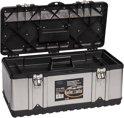 XL Werkzeugkoffer PROFI 18 aus Edelstahl mit robustem Kunststoff-Rahmen und herausnehmbaren Werkzeugträger. Mit Metallverschlüssen, abschließbar. Maße: 47 x 23,8 x 20,3 cm - Cheap-Us