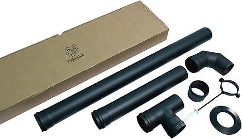 TYGERIX® Komplettes Set mit Schläuchen, Anschlüssen und Zubehör für Pelletofen, 80 mm, Set mit 7 Elementen, sehr hohe Hitzebeständigkeit, Dicke 1,2 mm, formstabil, hergestellt in Italien, zertifiziert - Cheap-Us