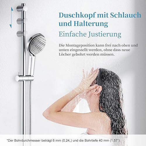 OFFO Duschstange mit Brause 70cm,Duschkopf mit Schlauch und Halterung,Duschkopf mit 6 Strahlarte, und 1,6 m Schlauch, Verstellbarem 680mm Brausestangenset, Chrom - Cheap-Us