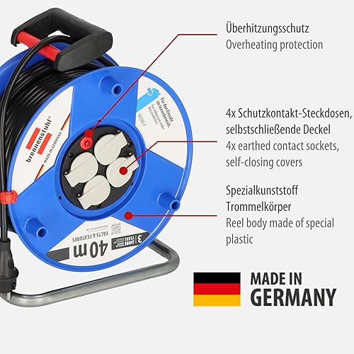 Brennenstuhl Garant V2 Kabeltrommel 40m Kabel (Made in Germany, 4 Schutzkontakt-Steckdosen, Überhitzungsschutz, Trommelkörper aus Spezialkunststoff) - Cheap-Us