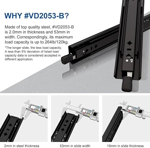 VADANIA Schwerlast Schubladenschienen mit Schloss 600mm, 204kg Tragfähigkeit Vollauszug-Kugellager Seitenmontage #VD2576, 1 Paar - Cheap-Us