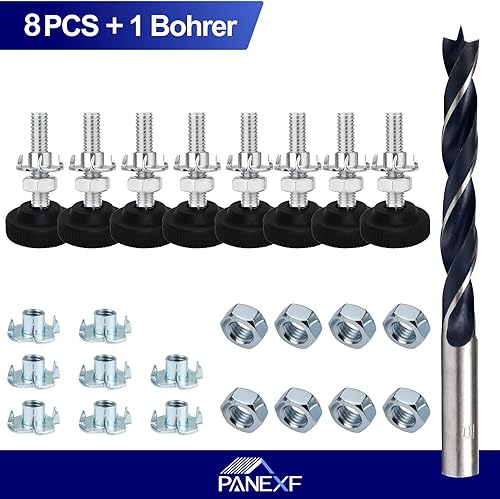 Panexf Verstellschraube 8 Stück Möbelfüße Verstellbar Metall M8 x 50 mm Stellfüße Füße für Möbel, Regulierschraube Justierschraube mit Einschlagmuttern,Kontermuttern und Metallbohrern - Cheap-Us