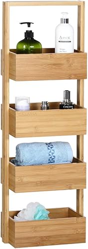 Casaria® Badregal Standregal Bambus 4 Ablagen 88x16x28 cm Holz Küchenregal Korbregal Bad Badezimmer Küche Regal Schmal - Cheap-Us