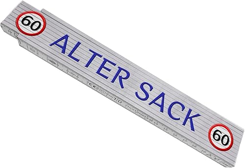 60 Alter Sack Meterstab aus Holz mit Verkehrsschild Geschenk lustiger Zollstock 60 Alter Sack Geburtstagsgeschenk Gliedermaßstab mit Spruch bedruckt und qualitativ hochwertig - Cheap-Us