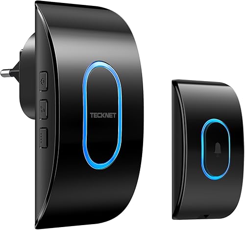 TECKNET Funkklingel, Wasserdicht Türklingel Funk Set, über 400m Funkreichweite, Funk Türklingel Kit, 60 Melodien, 5 Lautstärkestufen, Türklingel Funk mit LED-Blitz, Schwarz - Cheap-Us