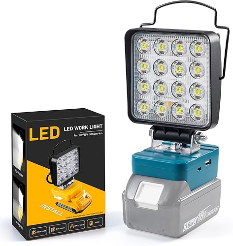 Sentoo Akku Lampe für Makita 18V, 48W 4800LM Kabellose Led Arbeitsleuchte Akku, Tragbare Flutlichter mit 2 Modi Helligkeit Mini Baustellen Lampe für Wartungsarbeiten Blau - Cheap-Us