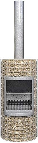 Barbecook Ferro Gabionenkamin mit Grillrost Terassenofen Feuerstelle 48x48x100,5 cm, Holzofen Grillkamin, Gartenkamin verzinkt, Garten Ofen rostfrei - Cheap-Us