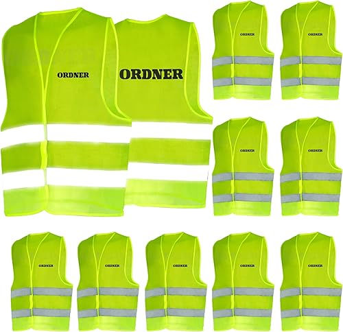 jiawaggag 10 Stück Ordner westen warnweste mit aufdruck ordner warnwesten gelb sicherheitsweste ordner Signalweste Reflektionsstreifen XL Fluoreszierendes Gelb - Cheap-Us