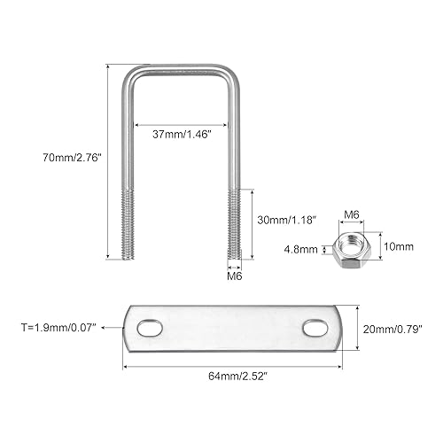 sourcing map 2 Sätze Quadratische U Bolzen 52mm(2.05') Innenbreite 80mm Länge M6 304 Edelstahl U Klemmschraube mit Mutter und Platte für Bootsanhänger - Cheap-Us