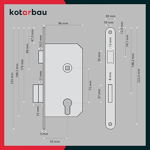 KOTARBAU® Einsteckschloss 72/55mm DIN Rechts Profilzylinder Türschloss Innentür mit Gegenplatte Verzinkt Stahl Rostfrei Einsteckschloss Gartentor Türschloss Haustür Torschloss Silber - Cheap-Us