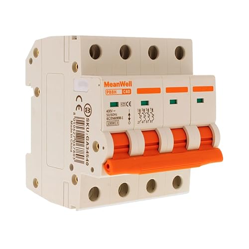 MeanWell Leitungsschutzschalter, dreiphasig, 380 V, Kurve C 10000 A, MCB 4P C40 40 A, 4 Pole Belegt 4 Module DIN-Schiene - Cheap-Us