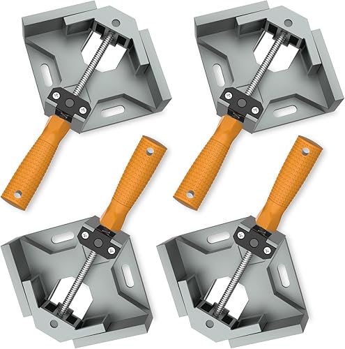 Housolution Rechtwinklige Klemme, 2 Stück 90 Grad Einhand Aluminiumlegierung Eckklemm, Rechtwinklige Winkelspanner Eckzwinge mit verstellbarer Schwenkbacke für Holzbearbeitung Fotorahmen - Silbergrau - Cheap-Us