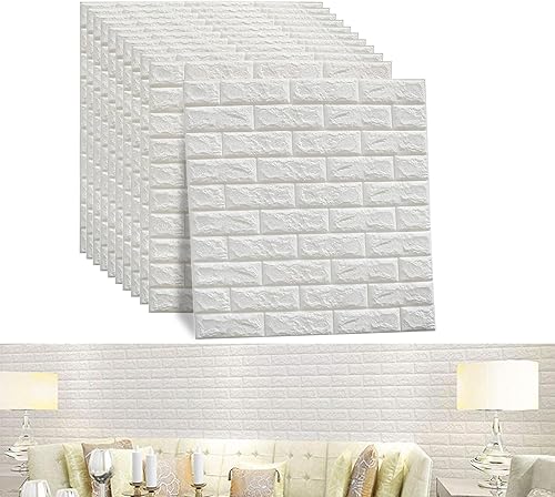 YRHome 10 Stück Weiß 3D Wandpaneele Selbstklebend Klebefliesen Steinoptik 77 x 70 cm Wandaufkleber Wasserfest Klebetapete Wandtapete Wandplatten für Wanddeko Küche Schlafzimmer Bad - Cheap-Us