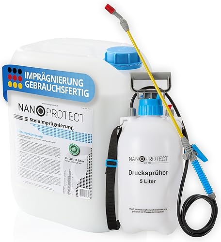 Nanoprotect Steinimprägnierung inkl. Drucksprüher | 10 L für ca. 80 – 120 m² | Vorbeugend gegen Grünbelag und Schmutz | Ideal für Pflastersteine, Beton und Naturstein - Cheap-Us