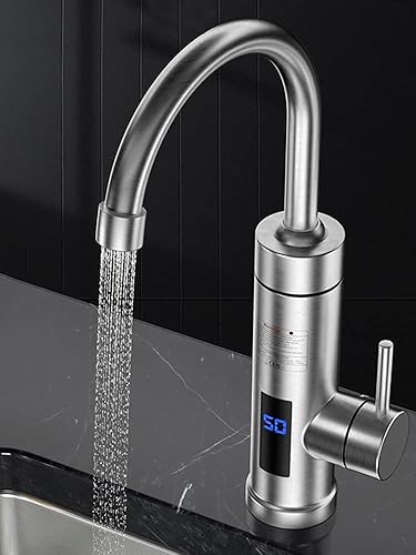Elektrischer Wasserhahn für Durchlauferhitzer aus Edelstahl, Wasserhahn warm und kalt, 3000 W, Thermometer ohne LED, Warmwasserhahn für Küchenspüle, 360 ° drehbarer Wasserhahn - Cheap-Us