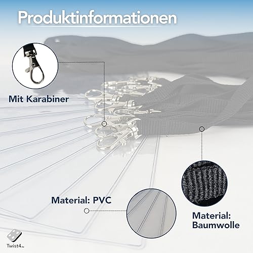 Schlüsselbänder aus Baumwolle mit Ausweishülle DIN A6 - twist4® (rot, 10 Stück) - Cheap-Us